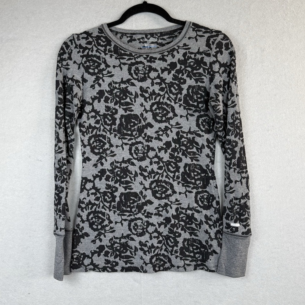 Columbia Omni-Wick Thermal Top Womens Small Grey‎ Black Floral Rose Base Layer